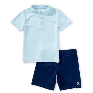 Hurley Light Blue Polo and Navy Shorts Set‎